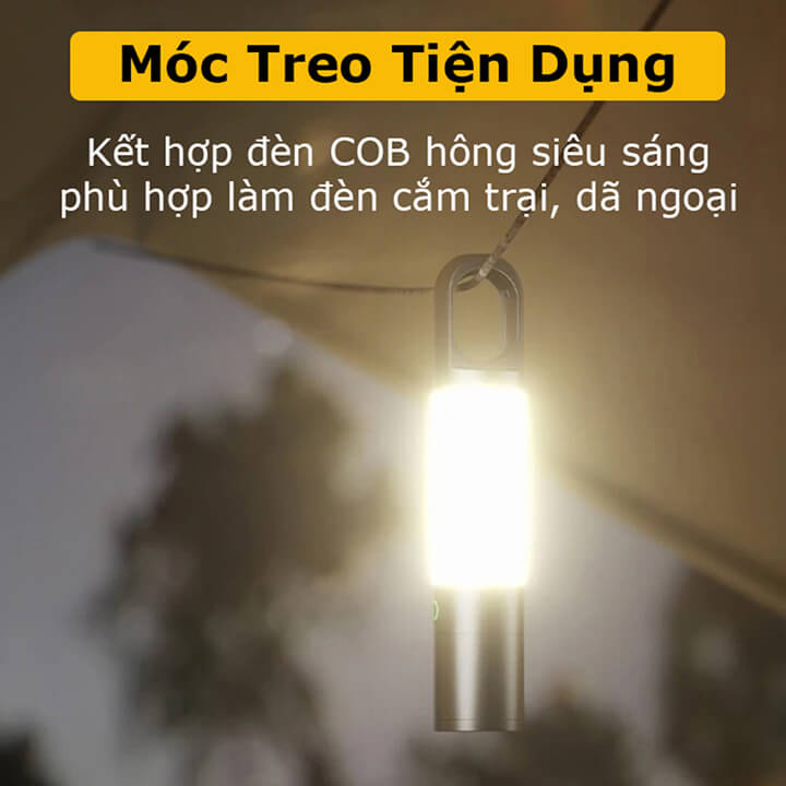 Đèn pin mini siêu sáng cầm tay 8 chế độ Zoom xa gần, chống nước có móc treo tiện lợi, Đèn led cắm trại dã ngoại-H20