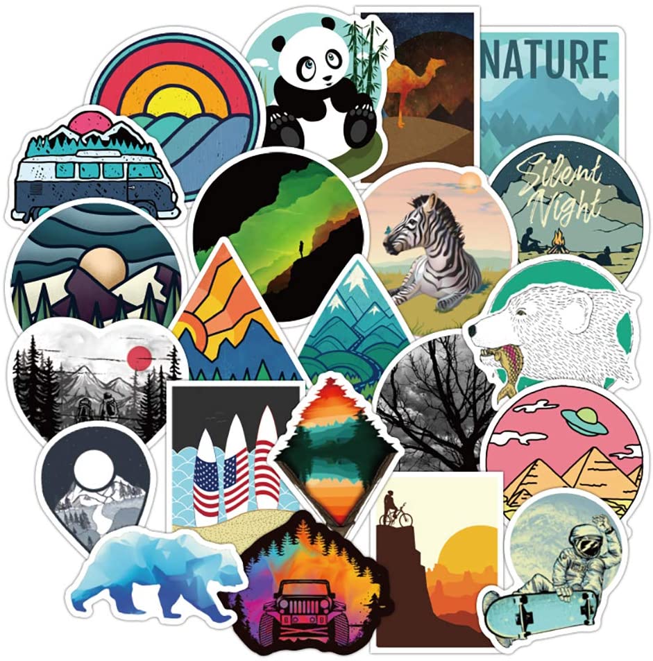 Set 60 Sticker Wilderness Nature, thiên nhiên hoang dã động vật ảnh ép lụa