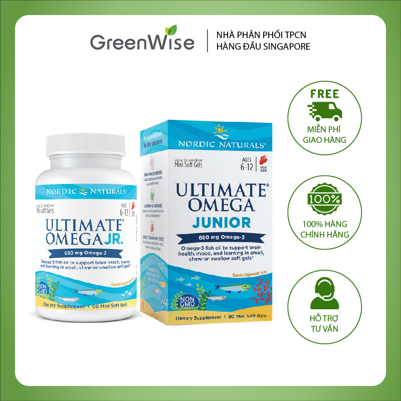 Kẹo nhai Omega-3 cho trẻ từ 6-12 tuổi giúp hoàn thiện trí não, thị lực và sức khỏe toàn diện Ultimate Omega Junior - 90 viên