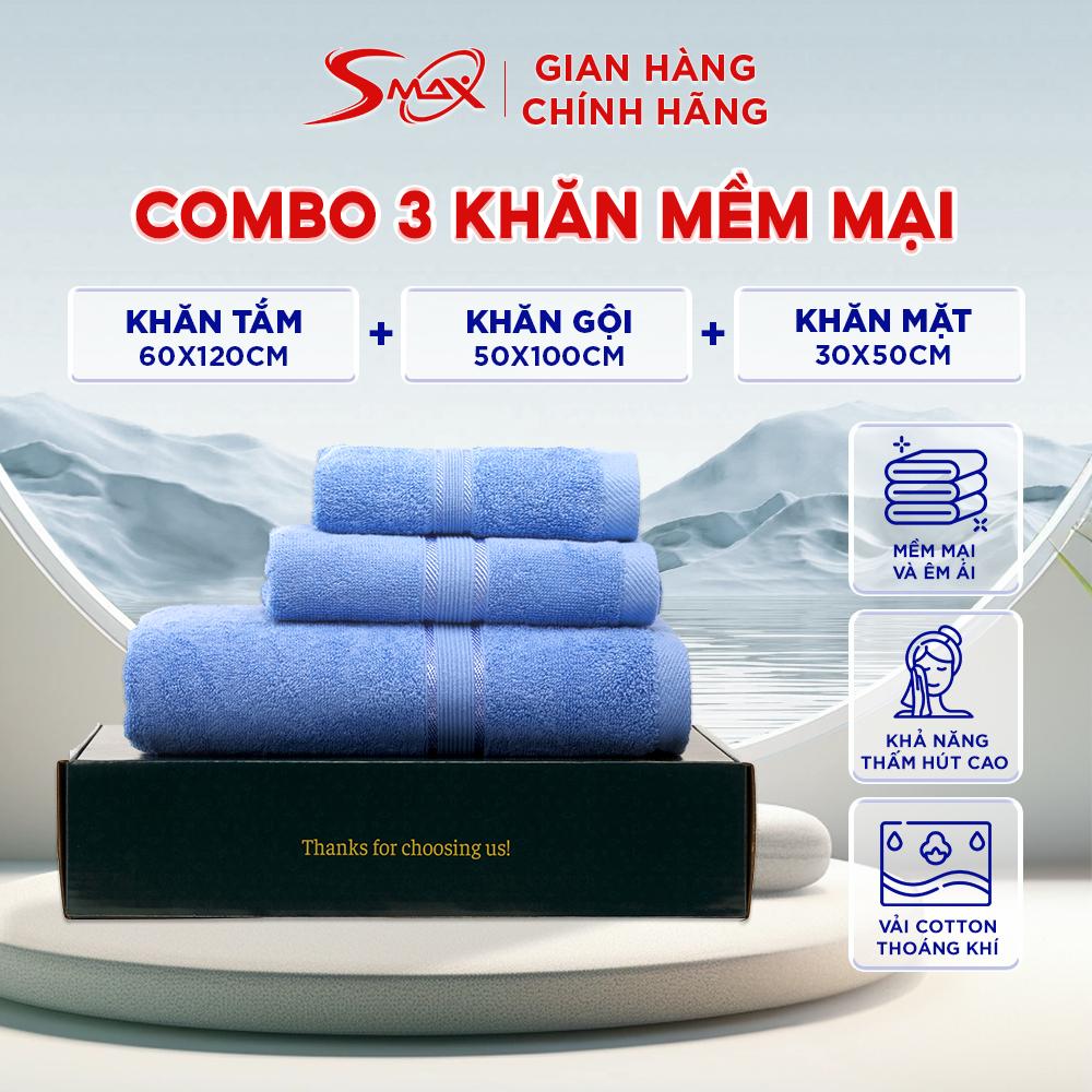 Combo 3 Khăn: Khăn Tắm 60cmx120cm-Khăn Gội 50x100cm-Khăn Mặt 30x50cm Cotton Chất Liệu Cao Cấp, Thấm Hút Tốt