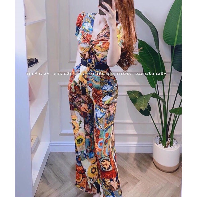 JUMPSUIT THỔ CẨM HỌA TIẾT ỐNG RỘNG SIÊU SANG