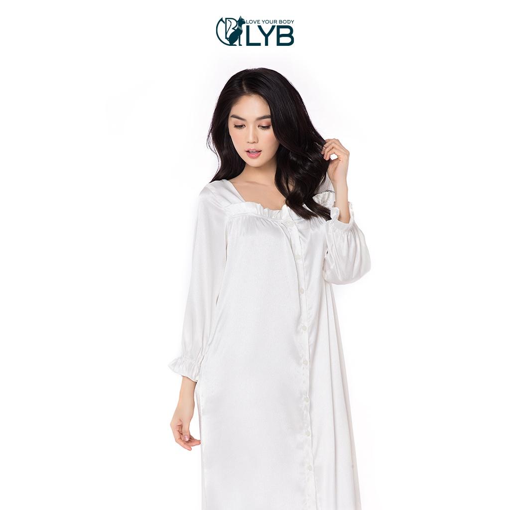 Đầm mặc nhà dài form rộng nữ tính nhẹ nhàng màu trắng LYB - FW22-H00003