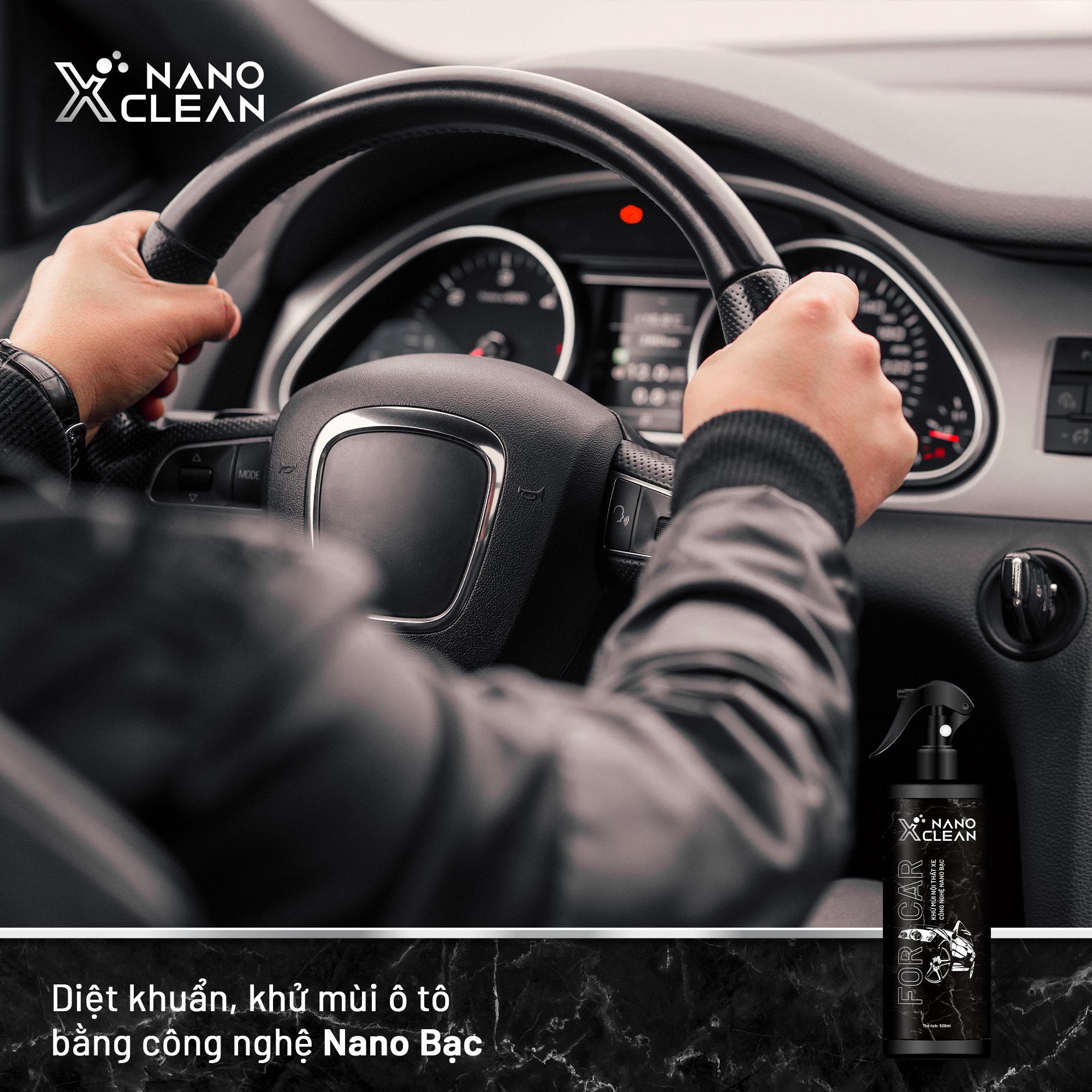 Khử mùi xe ô tô, khử mùi xe hơi nano bạc Nano Xclean For Car 500ML AHT Corp - chai xịt diệt khuẩn khử mùi ô tô, mùi hải sản, mùi ẩm mốc, mùi hôi khó chịu không gian nội thất xe ô tô - công nghệ nano an toàn, thân thiện
