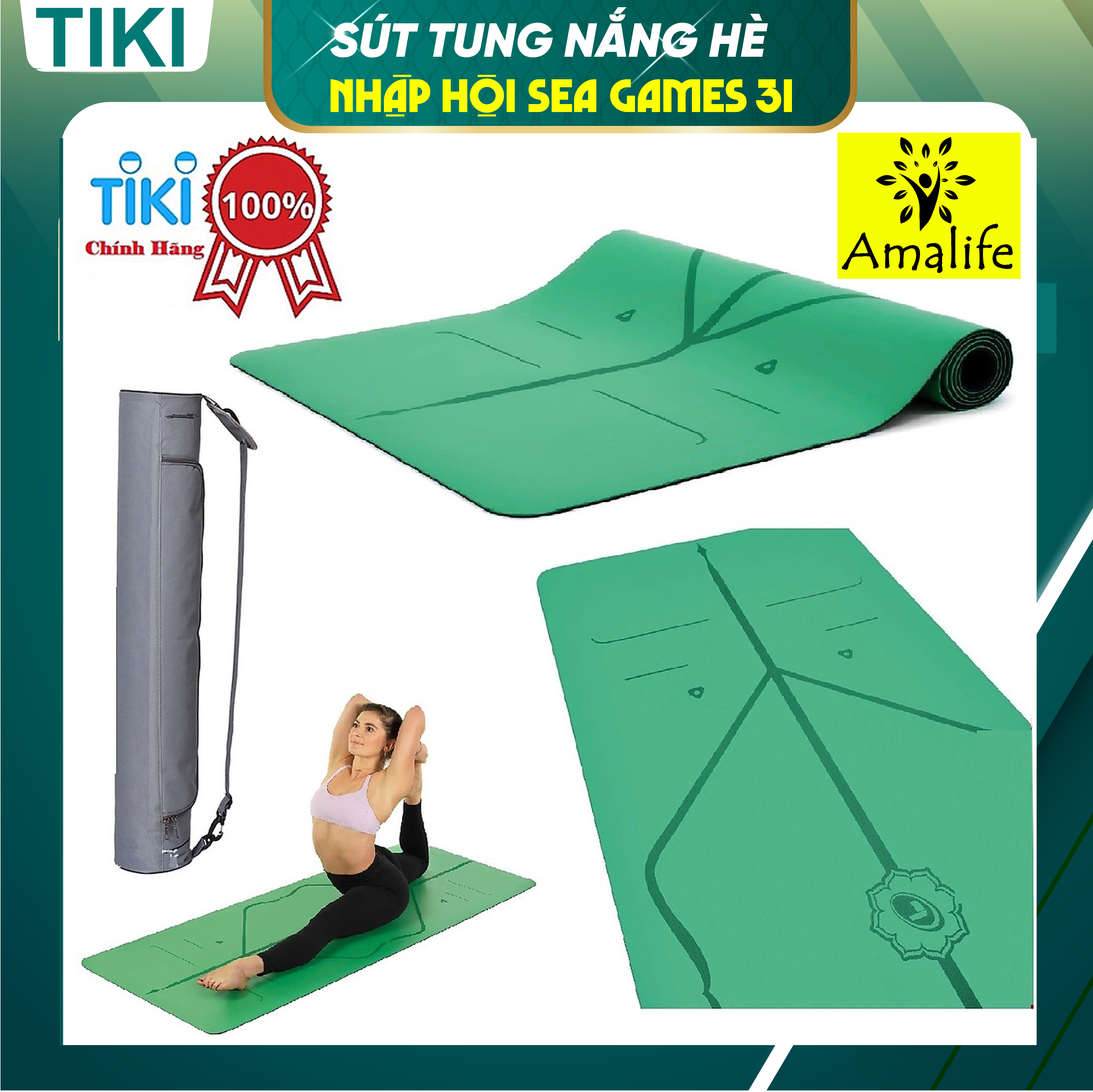 Thảm Tập Yoga Định Tuyến Da PU Cao Cấp Amalife + Túi Đựng Thảm Tập Yoga Định Tuyến + Dây Buộc Thảm Tập Yoga Định Tuyến