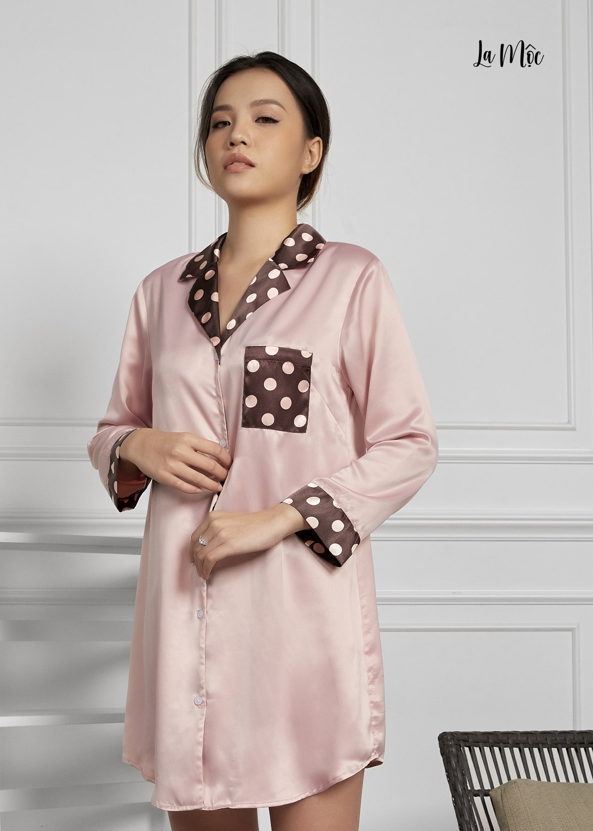 Đầm Pijama Lụa Hàn Cổ Bẻ Maxivic, La Mộc MM112120