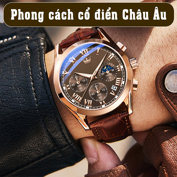 Đồng Hồ Nam Phiên Bản Mới Men Sport Chronograph Phong Cách Châu Âu /Lịch Trăng Sao/Chạy Đủ 6 Kim/Bấm Giờ/Hàng Chính Hãng