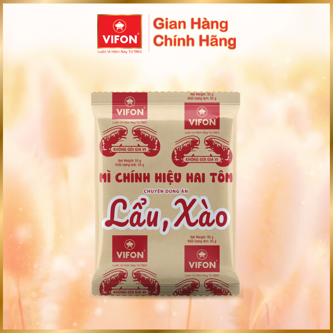 Thùng 50 gói mì Hai tôm không gia vị chuyên dùng lẩu VIFON 55gr/gói