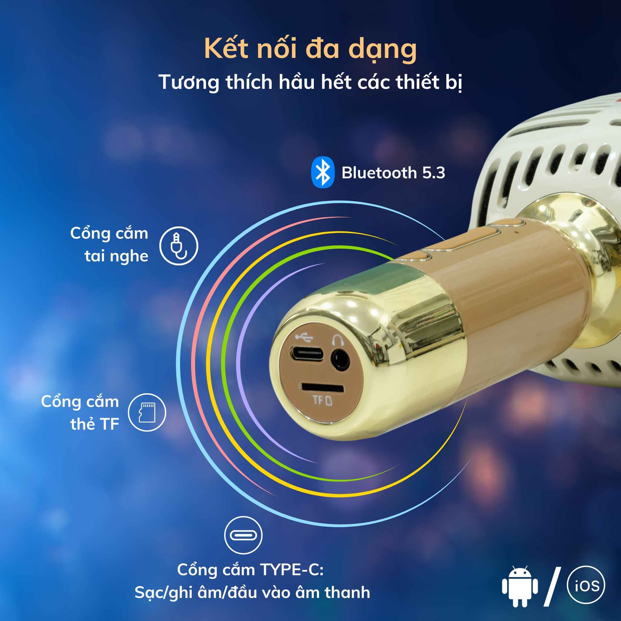 Micro Karaoke kèm loa Bluetooth iCore YM99 - Hàng chính hãng