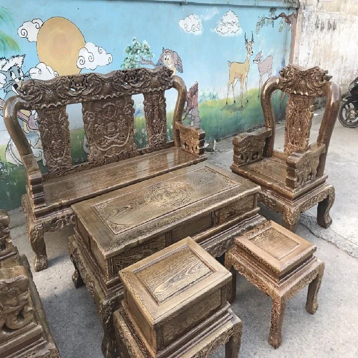 Bàn Ghế Minh Quốc Voi Gỗ Mun Đuôi Công VIP