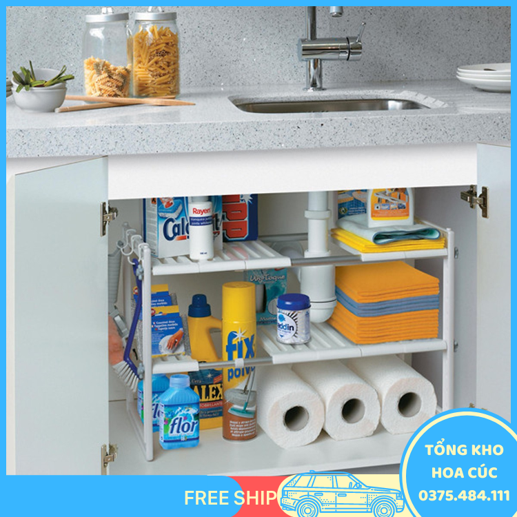Kệ Để Đồ Gầm Trạn Nhà Bếp 2 Tầng Đa Năng Cao Cấp Tặng Kèm 2 Khăn Lau Tay Nhà Bếp - Vận Chuyển Miễn Phí Toàn Quốc