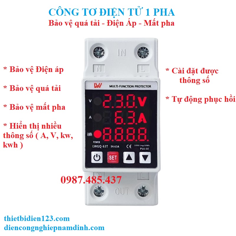 Công tơ điện tử đa năng cao cấp - Bảo vệ mất pha trung tính - bảo vệ quá tải
