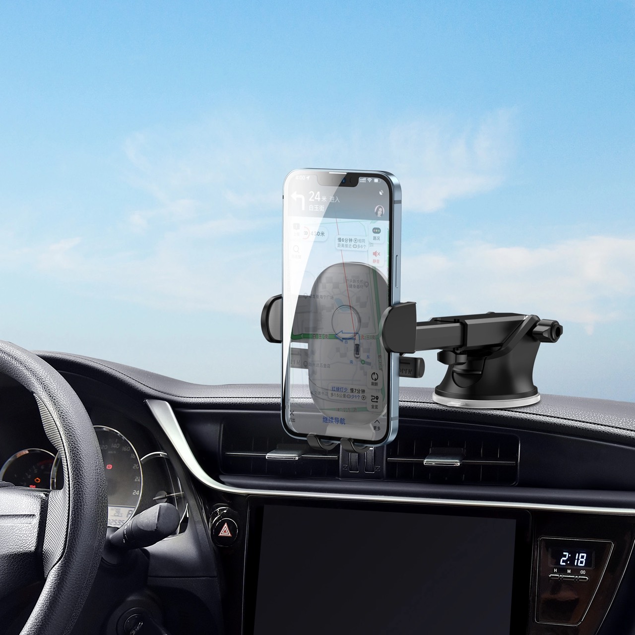 Hình ảnh Giá đỡ điện thoại Wiwu CH013 Car Mount trên ô tô được thiết kế khóa kép lực và lực hút siêu dính được nâng cấp, không bị bong ra - Hàng chính hãng