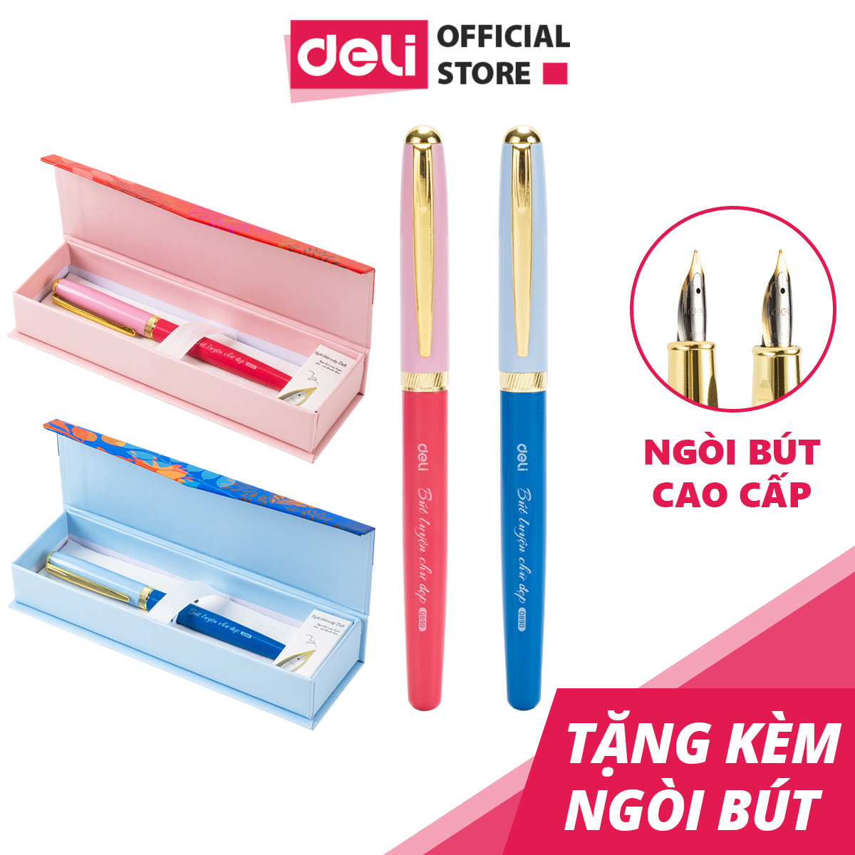 Bút máy bút mực học sinh luyện chữ đẹp tặng thêm 1 ngòi Deli - Thiết kế mẫu mã đa dạng, ngòi bút chất lượng cao, màu sắc bắt mắt kèm hộp đựng - CQ890