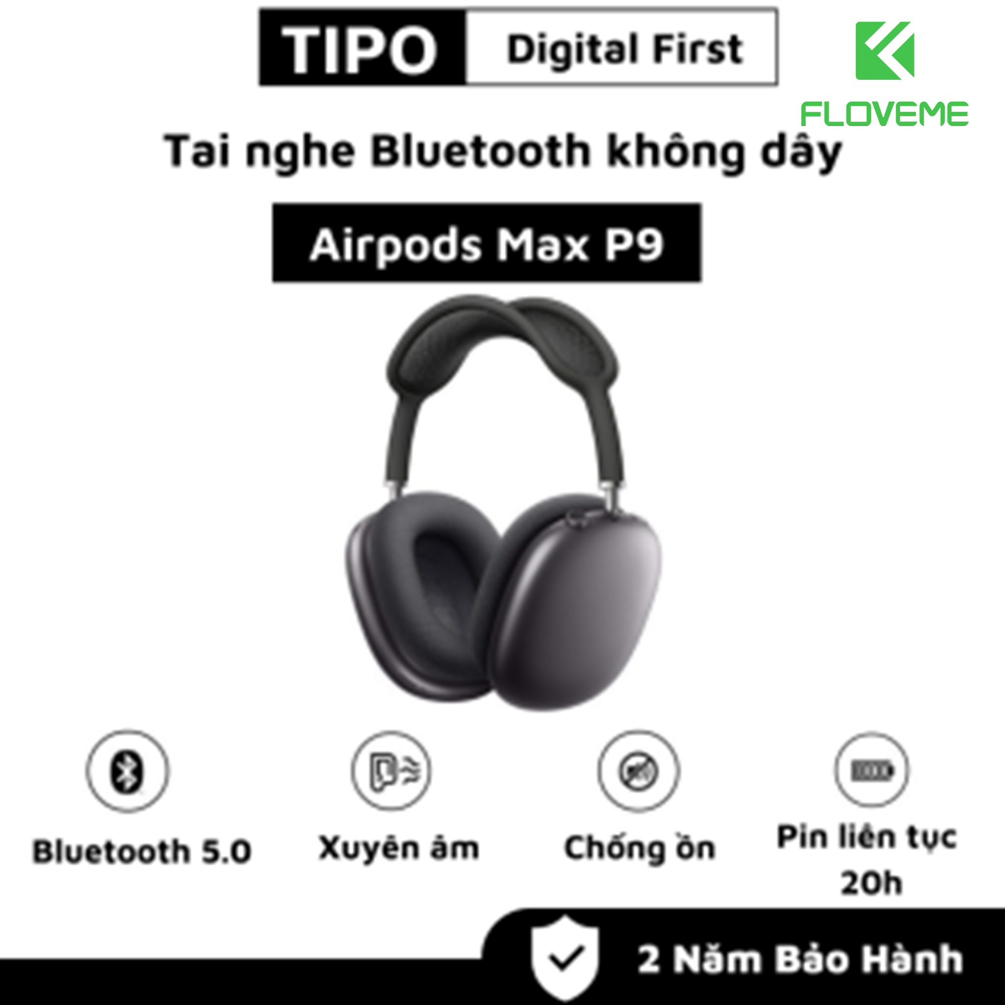 Tai Nghe Headphone không dây Blutooth Chụp Tai Chống Ồn Floveme Air Max P9 Có Micro Đàm Thoại - Hỗ Trợ Thẻ Nhớ SD - Hàng chính hãng