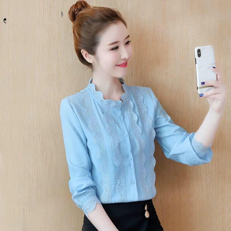 Áo sơ mi kiểu phôi ren ngực BY6366