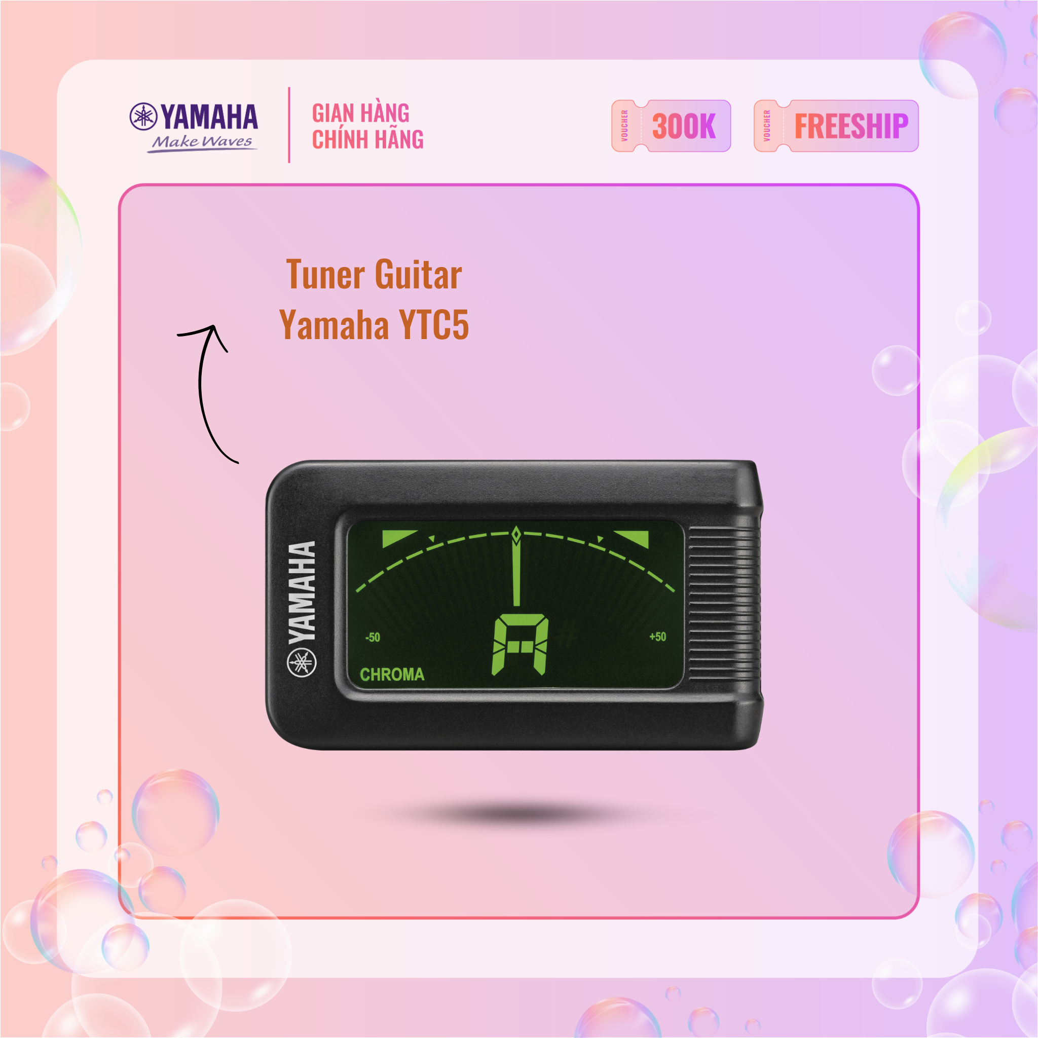 Tuner Yamaha YTC5 - Phụ kiện lên dây đàn Guitar 