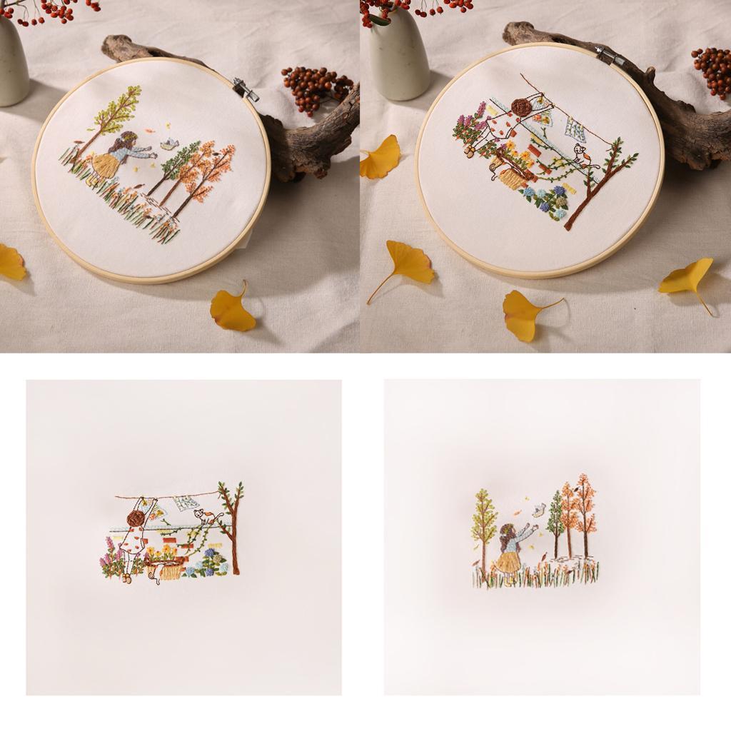 Stamped Embroidery Kit For Beginner Colorful Life Pattern DIY Home Decor 1