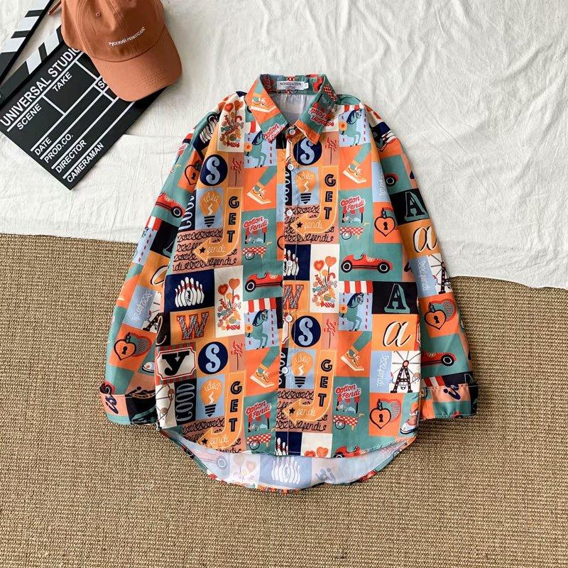 Áo Sơ Mi Tay Dài In Họa Tiết Hoạt Hình Phong Cách Thời Trang Đường Phố Hàn Quốc Size M-3Xl