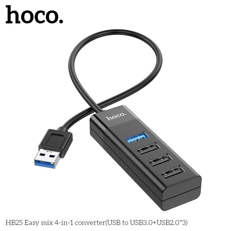 Hub chia cổng USB 2.0 &amp; USB 3.0 Hoco HB25, bộ chuyển đổi từ Type C ra nhiều cổng USB hàng chính hãng Hoco
