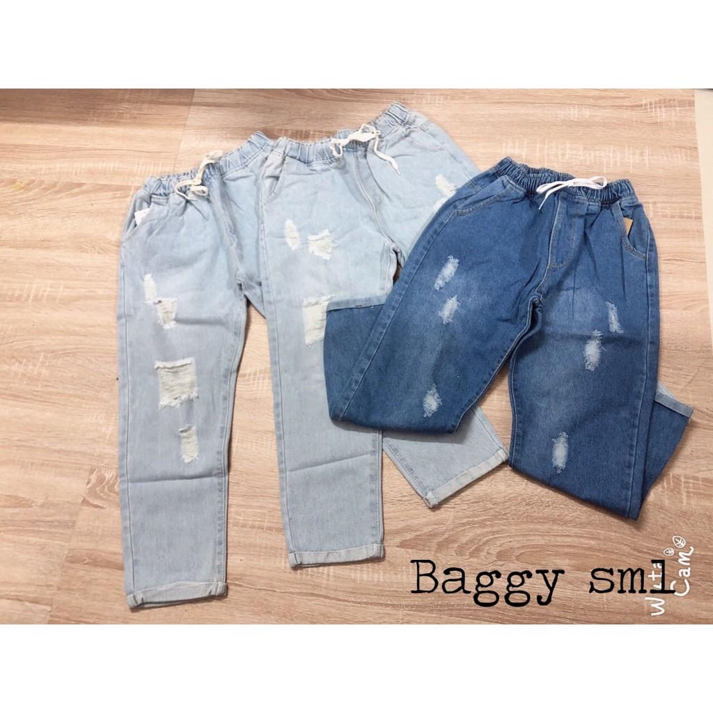 QUẦN BAGGY JEAN LƯNG THUN RÁCH BẺ LAI CAO CẤP SHOP PHƯƠNG CHÂU