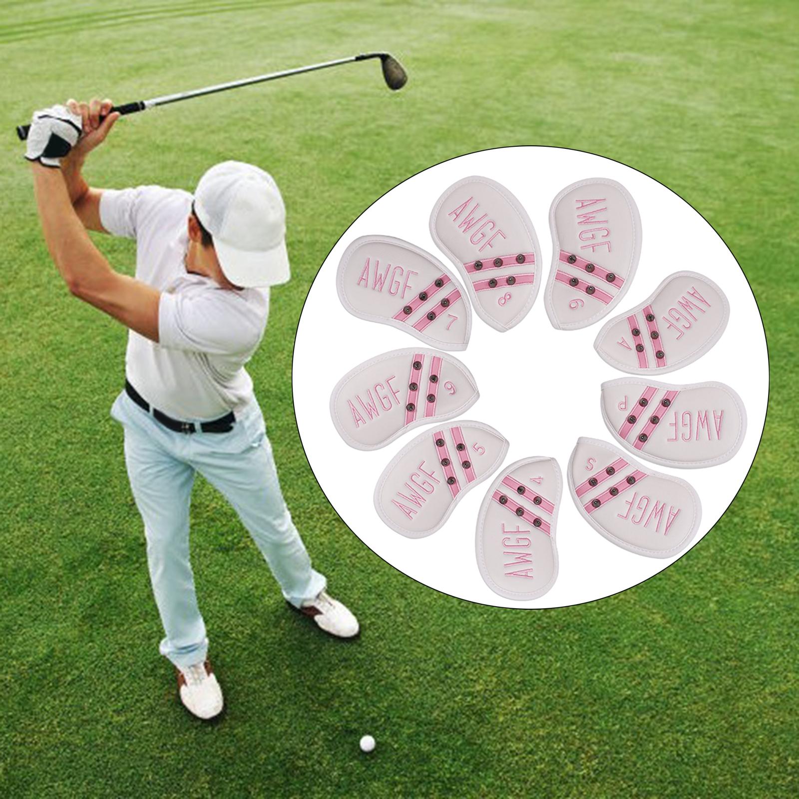 9 Pieces Club Head Covers Waterproof Leather 4-9,P,S,A Golf Iron Headcover White