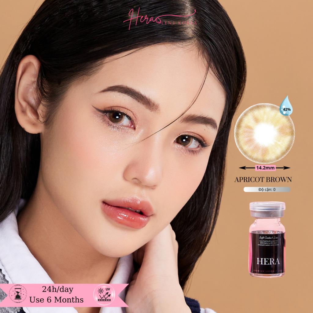 Kính Áp Tròng Hera Nâu Mơ Nổi Bật Không Độ APRICOT BROWN Nhập Khẩu Hàn Quốc Lens Không Cận 6 Tháng