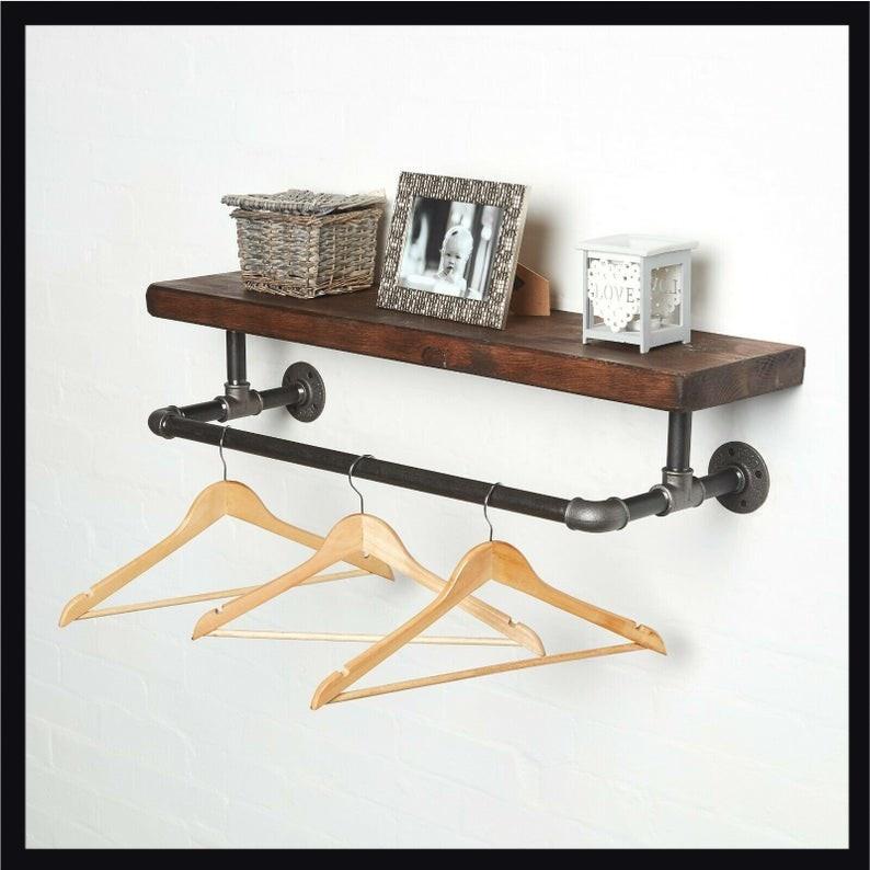 Kệ treo tường ống nước Vintage, Kệ ống nước cao cấp kiêm giá treo quần áo decor trang trí