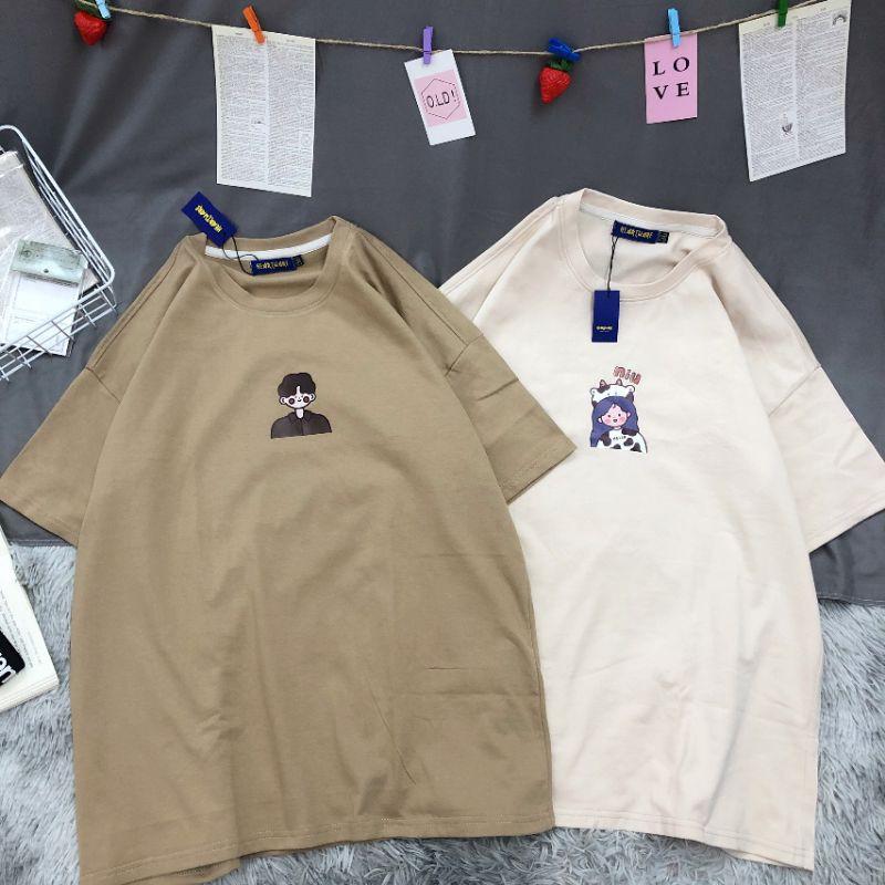 Áo thun tay lỡ 100% cotton xịn xò cặp đôi cute ulzzang - ẢNH THẬT