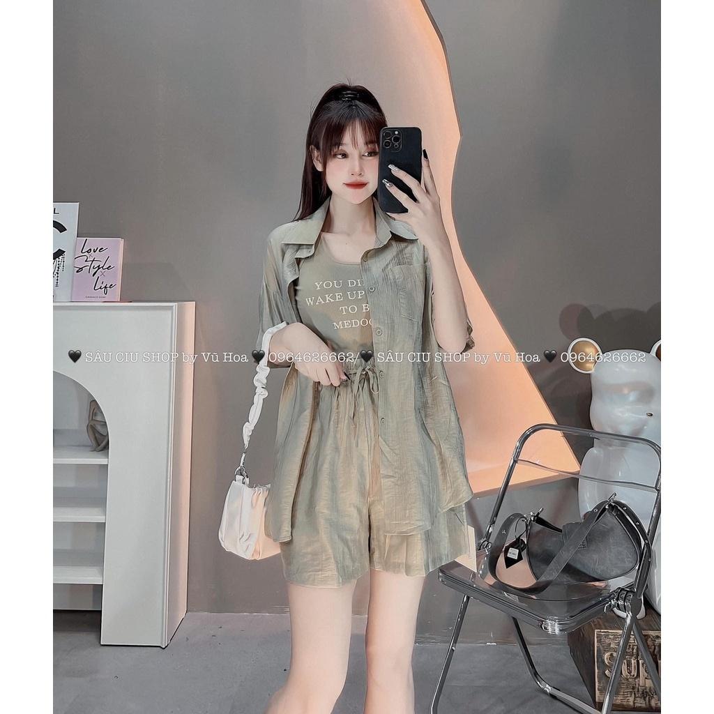 SET ĐI CHƠI, SET 3 MÓN ÁO SƠ MI ĐŨI TAY NGẮN MIX ÁO BA LỖ PHỐI QUẦN ĐÙI CỰC XINH XỈU