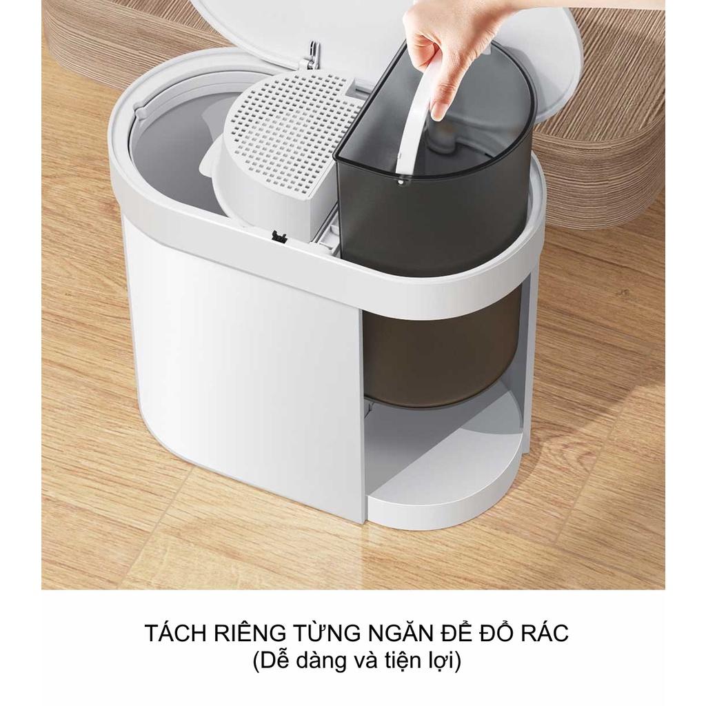 Thùng rác đa năng tách 2 ngăn khô, ướt có bộ lọc trà, chất liệu ABS siêu bền 15L