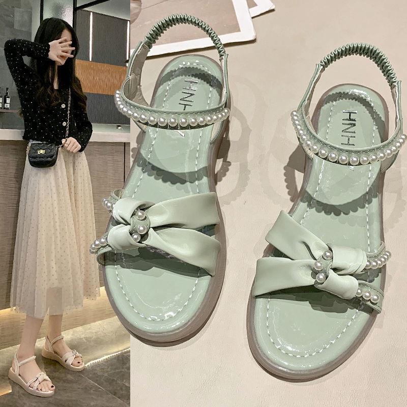 Sandals Women's Flat Shoes 2021 New Fairy Wind Online Celebrity Pearl with Skirt Summer Fashion Roman Beach Shoes