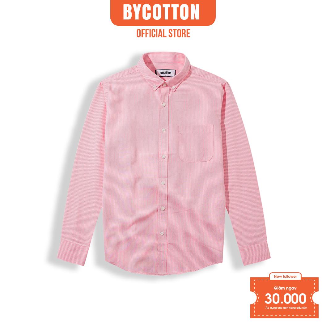 Áo Sơ Mi Nam Dài Tay Phối Sọc BY COTTON Pink White Stripes Oxford Shirt