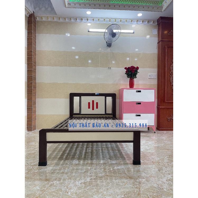 Giường sắt hộp kiểu gỗ BẢO AN 1mX2m - Mẫu 03