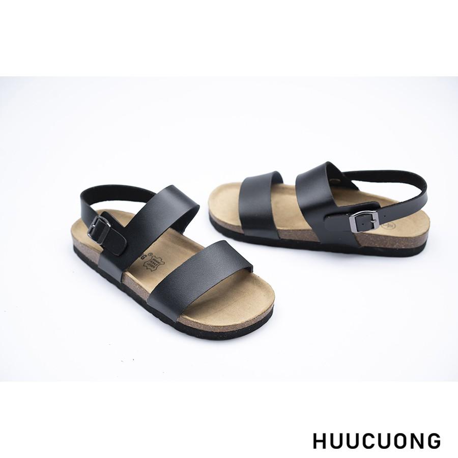 Giày Sandal Unisex HuuCuong 2 quai đen đế trấu