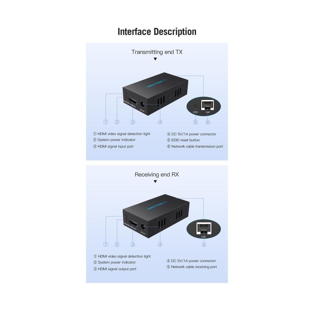 Bộ khuếch đại HDMI qua cáp mạng hỗ trợ 60m Vention AFIB0 - Hàng Chính Hãng