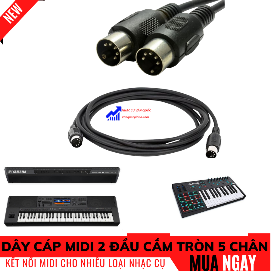 Dây Cáp Midi 2 Đầu Cắm Tròn 8 Chân Cao Cấp Dài 3m, 5m Cho Đàn Piano, Organ, Keyboard