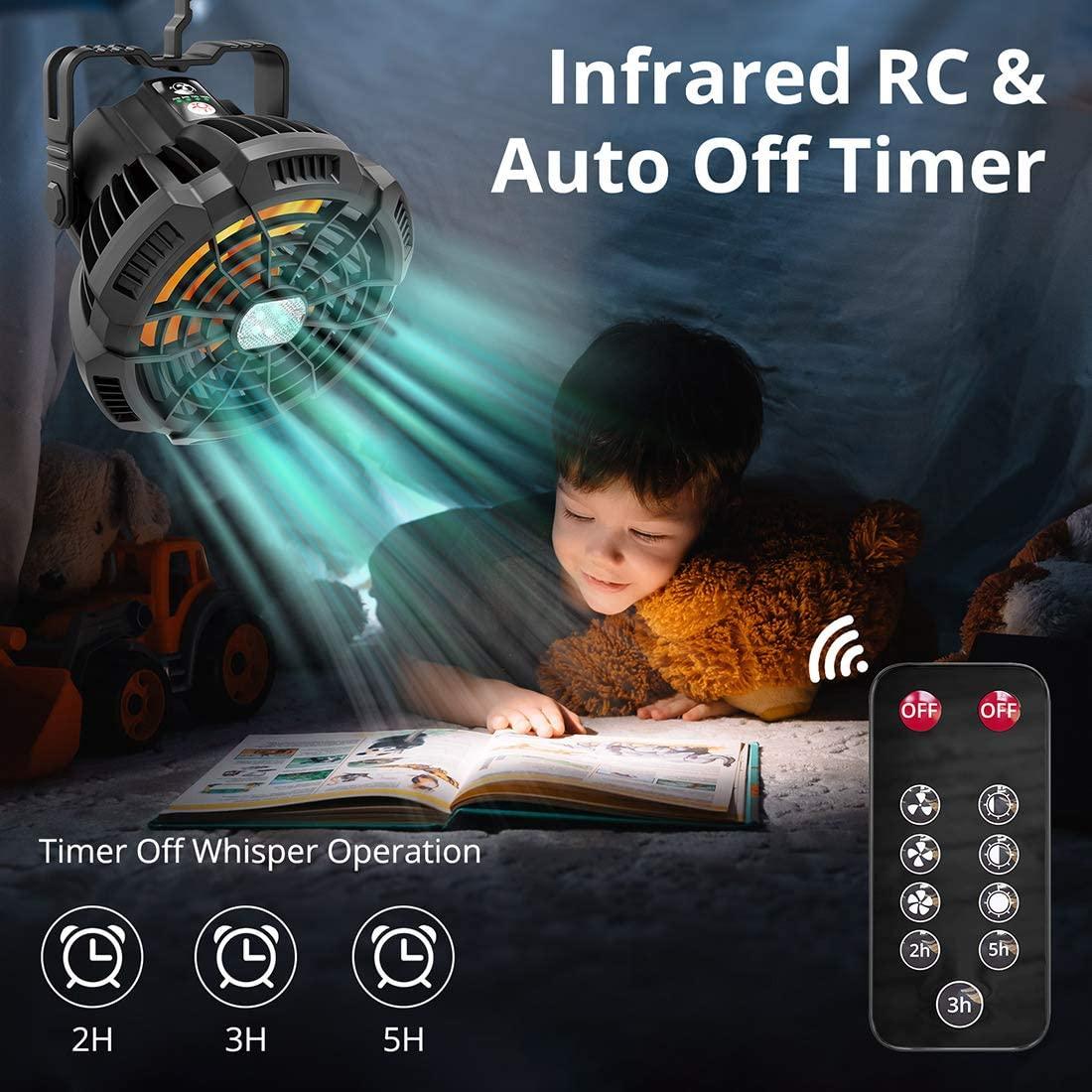 Máy quạt nhỏ cầm tay, sạc được pin đèn LED, máy cắm trại USB với móc xoay, điều chỉnh tốc độ 3-đẩy, điều khiển từ xa của bàn làm việc bên ngoài và trong nhà