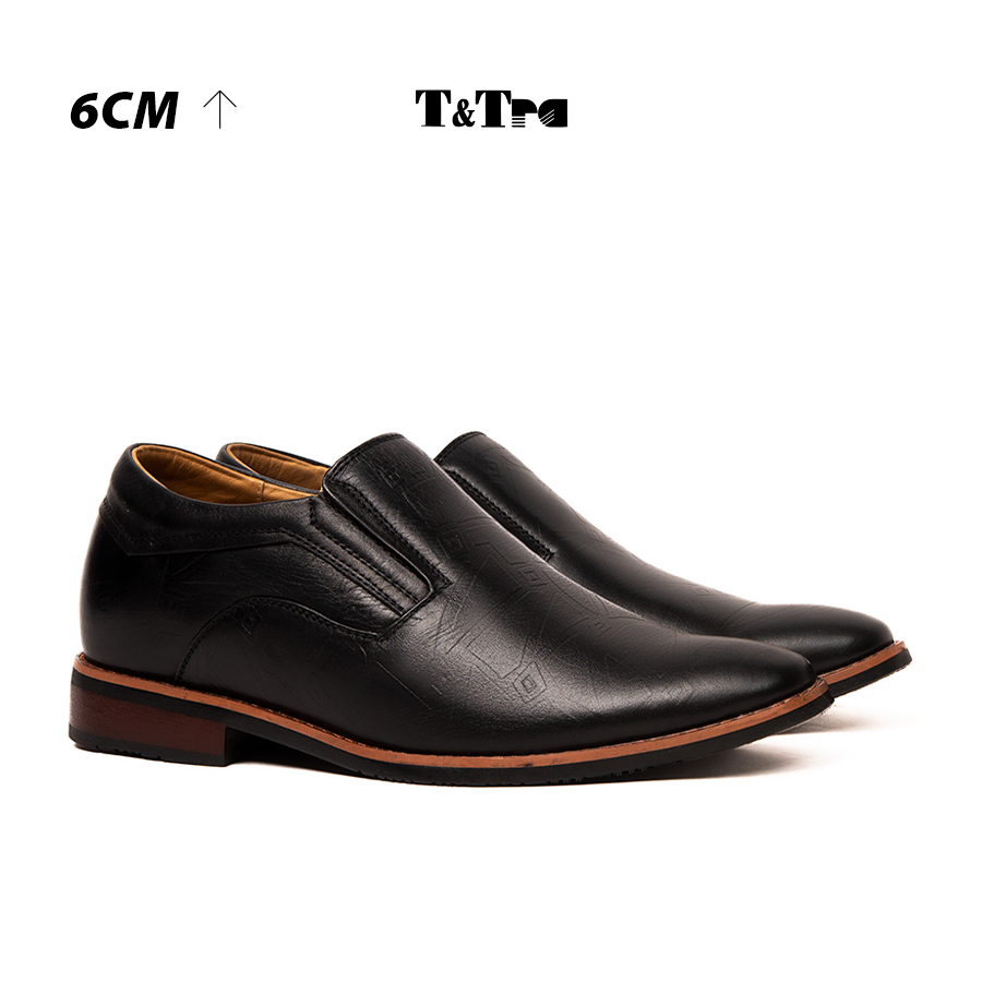 Giày Tăng Chiều Cao Nam T&TRA Tăng Cao 6Cm- T52 Đen - Chất Liệu Da Bò Cao Cấp, Đế Cao Su Đúc , Phần Tăng Cao Ẩn Bên Trong
