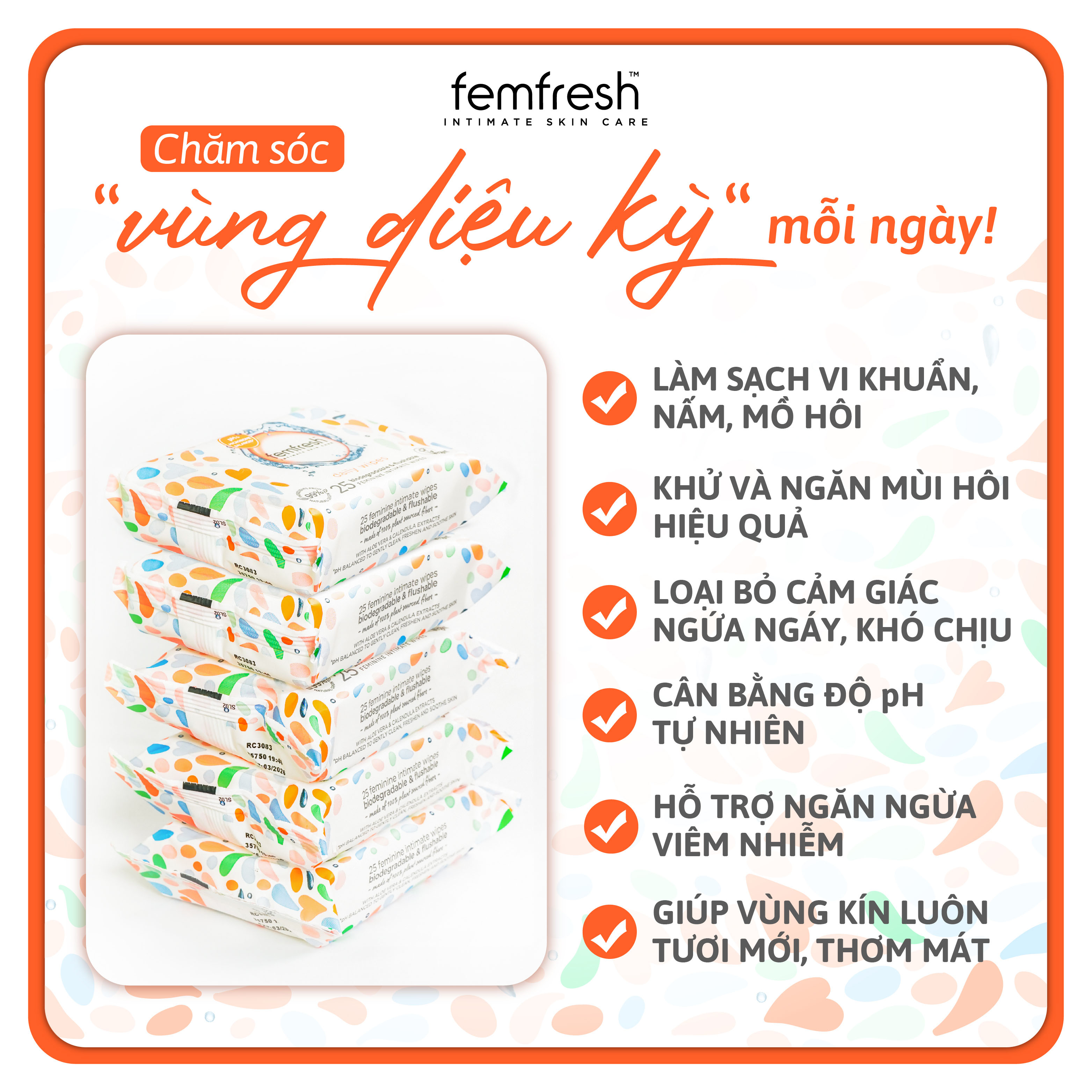 Khăn Uớt Vệ Sinh Phụ Nữ Cao Cấp Femfresh Anh Quốc - 25 tờ/gói