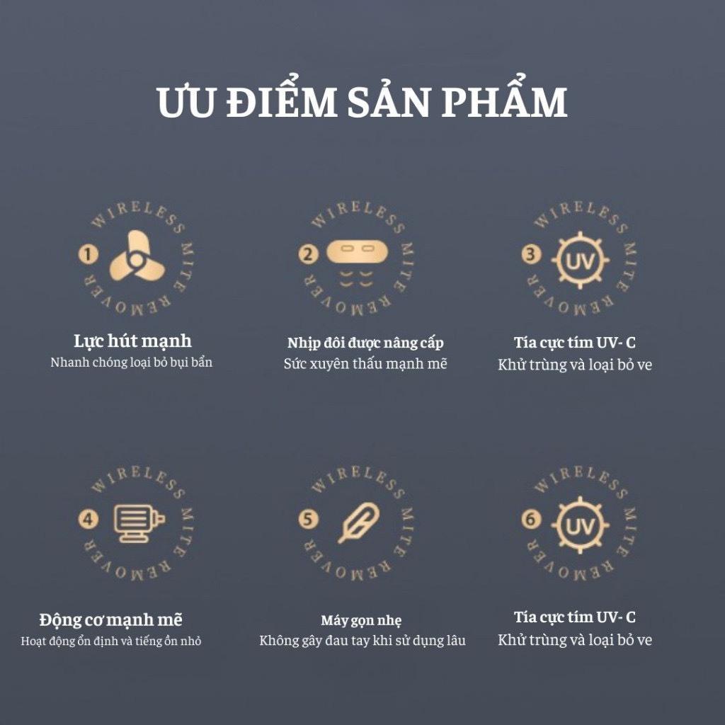Máy hút bụi giường nệm cầm tay không dây, Máy hút bụi mini lực hút 10000PA kèm lõi lọc HEPA hút bụi diệt khuẩn hiệu quả
