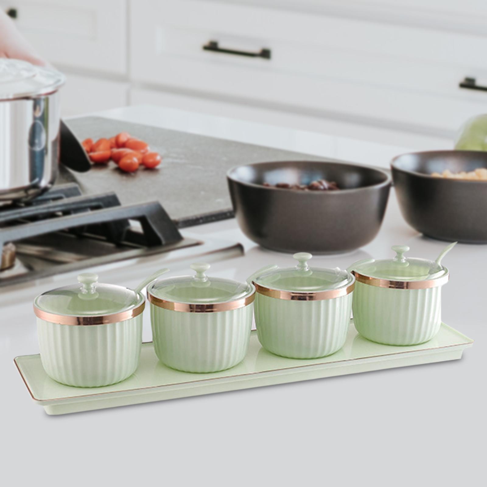Modern Spice Case Seasoning Jar with Lid spoon Tray for Restaurant Bar