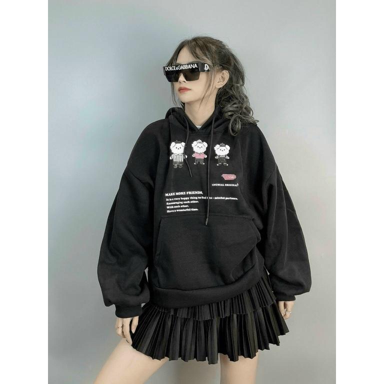 Áo Khoác Hoodie Sweater Tay Bồng Nỉ Ngoại Cực Hot Tp Có Túi Trước 3 Con Gấu Siêu Xinh