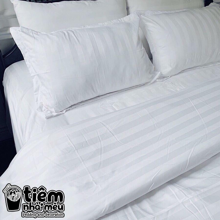 Bộ Chăn Ga Gối Cotton 3F m6/m8/2m -Tiệm Nhà Mêu Set 4 Món Hoạ Tiết Kẻ Mờ Chuyên Dùng Cho HOMESTAY - KHÁCH SẠN