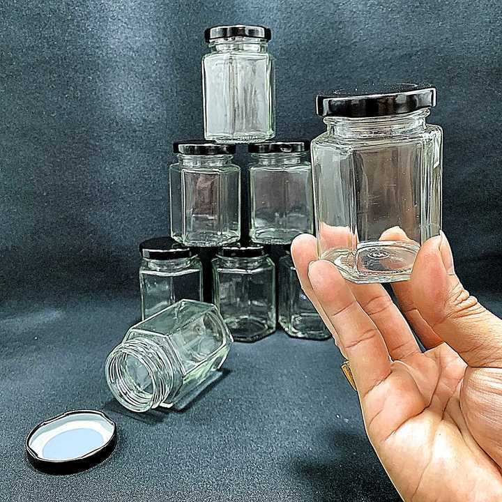 Lọ thủy tinh nhỏ 100ML mẫu lục giác nắp thiếc đen – Hũ chưng yến - Đựng mật ong, yến chưng, dầu dừa, thức uống, sữa chua, thực phẩm, hủ gia vị