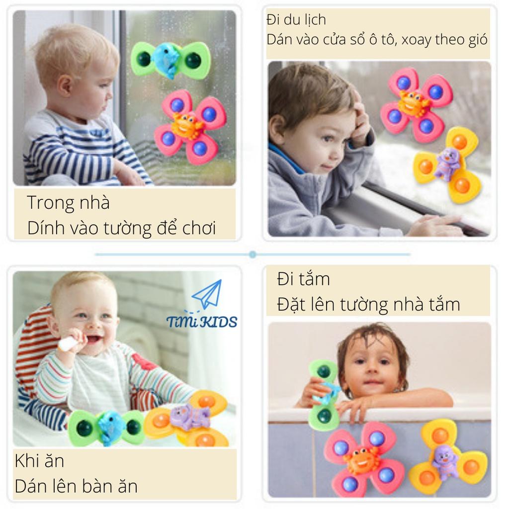 Bộ 03 Spinner con quay cho bé có đế hít giúp bé luyện tập đầu ngón tay, con quay spiner đồ chơi nhà tắm cho bé