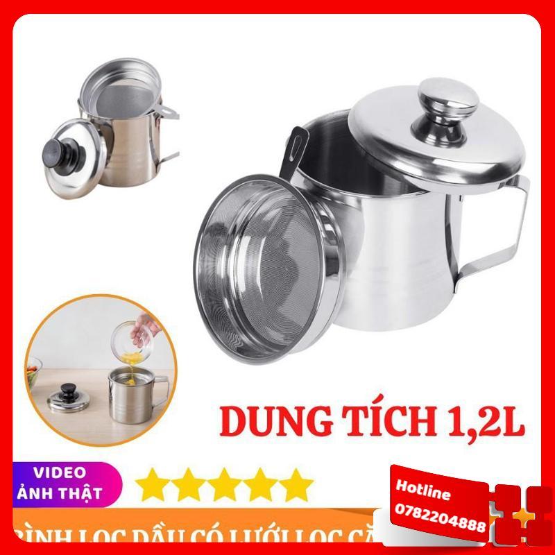 Lọc Dầu Ăn, Ca Lọc Dầu Ăn 1.5L Inox 304 Lọc Bỏ Cặn Dầu Ăn Có Khay Lọc Hiệu Quả, Bình Đựng Dầu Thừa Tiện Dụng - Loại Tốt