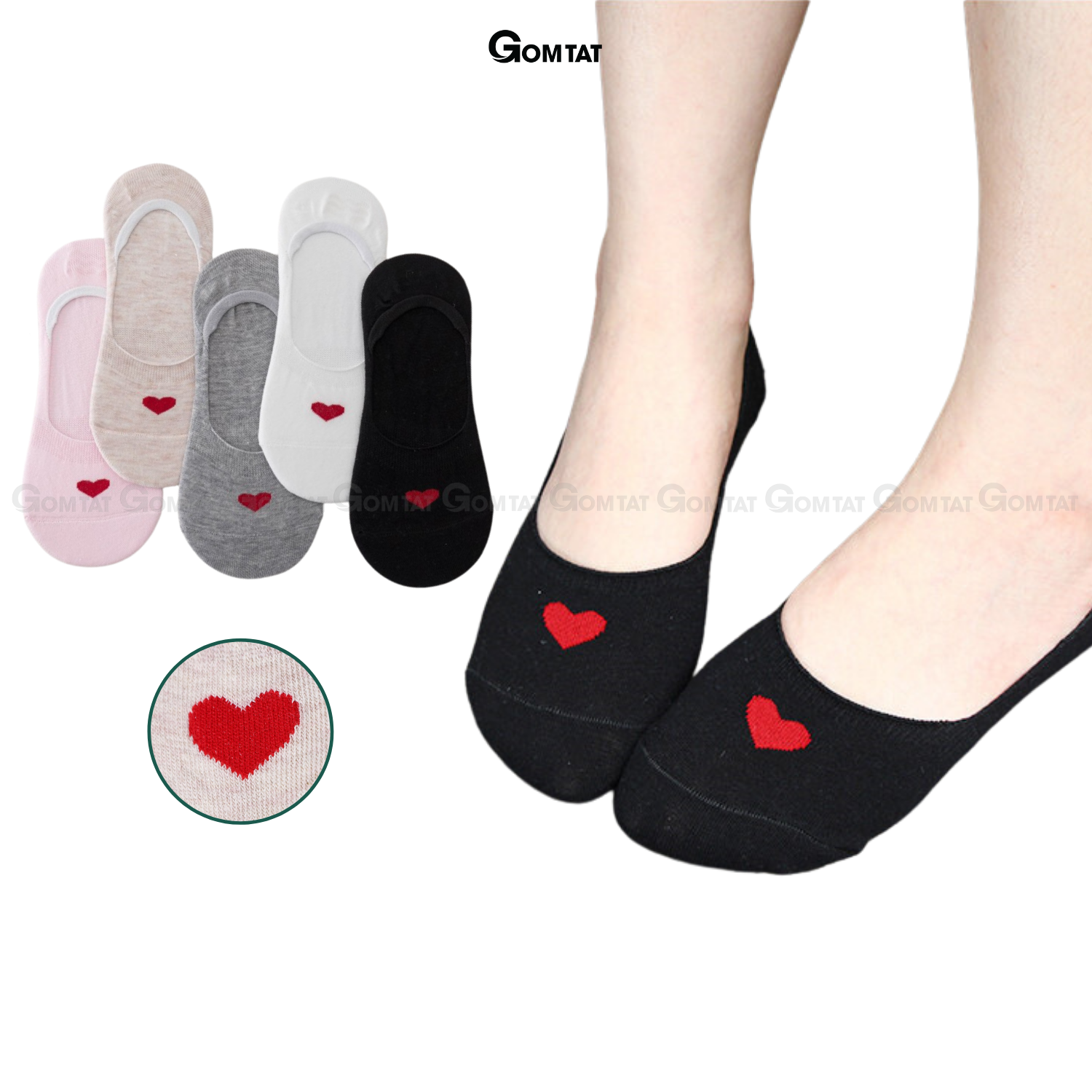 Set 5 đôi tất nữ đi giày lười, tất vớ nữ đi giày búp bê họa tiết trái tim - LUOITRAITIM-CB5