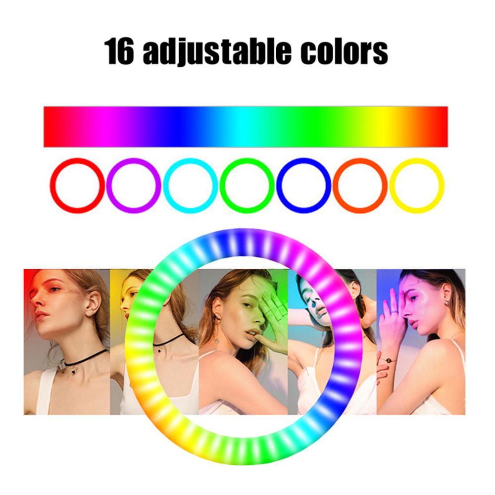 10inch/26cm RGB Ring Light LED Fill-in Light Dimmable 3500K-6500K USB Powered with Ballhead Adapter Phone Holder 55cm