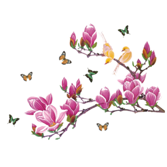 Decal trang trí tường - Cành đào hồng sẫm