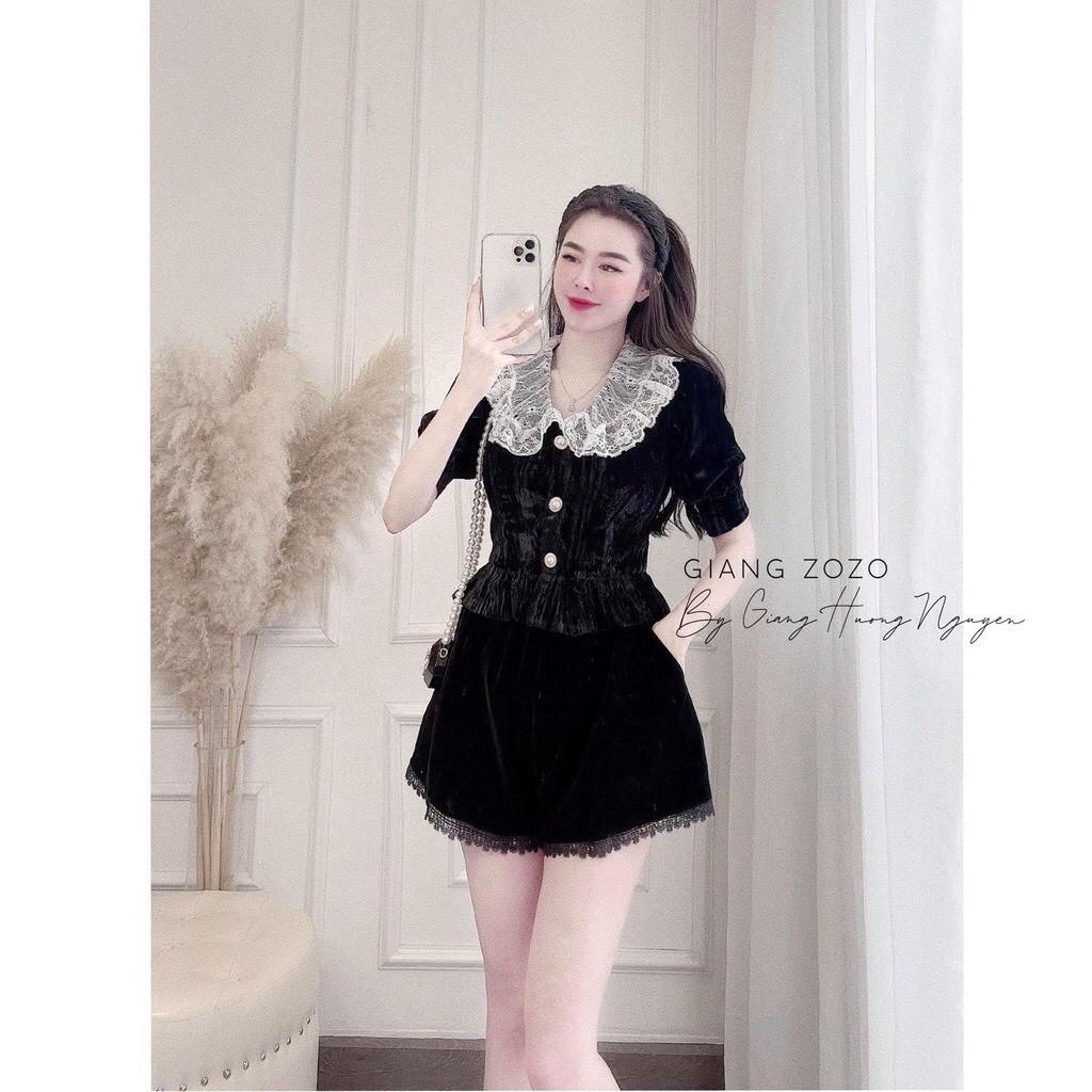 Quần short nhung phối ren cạp cao thời trang 694